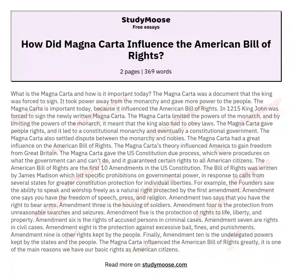 How Did Magna Carta Influence the American Bill of Rights?