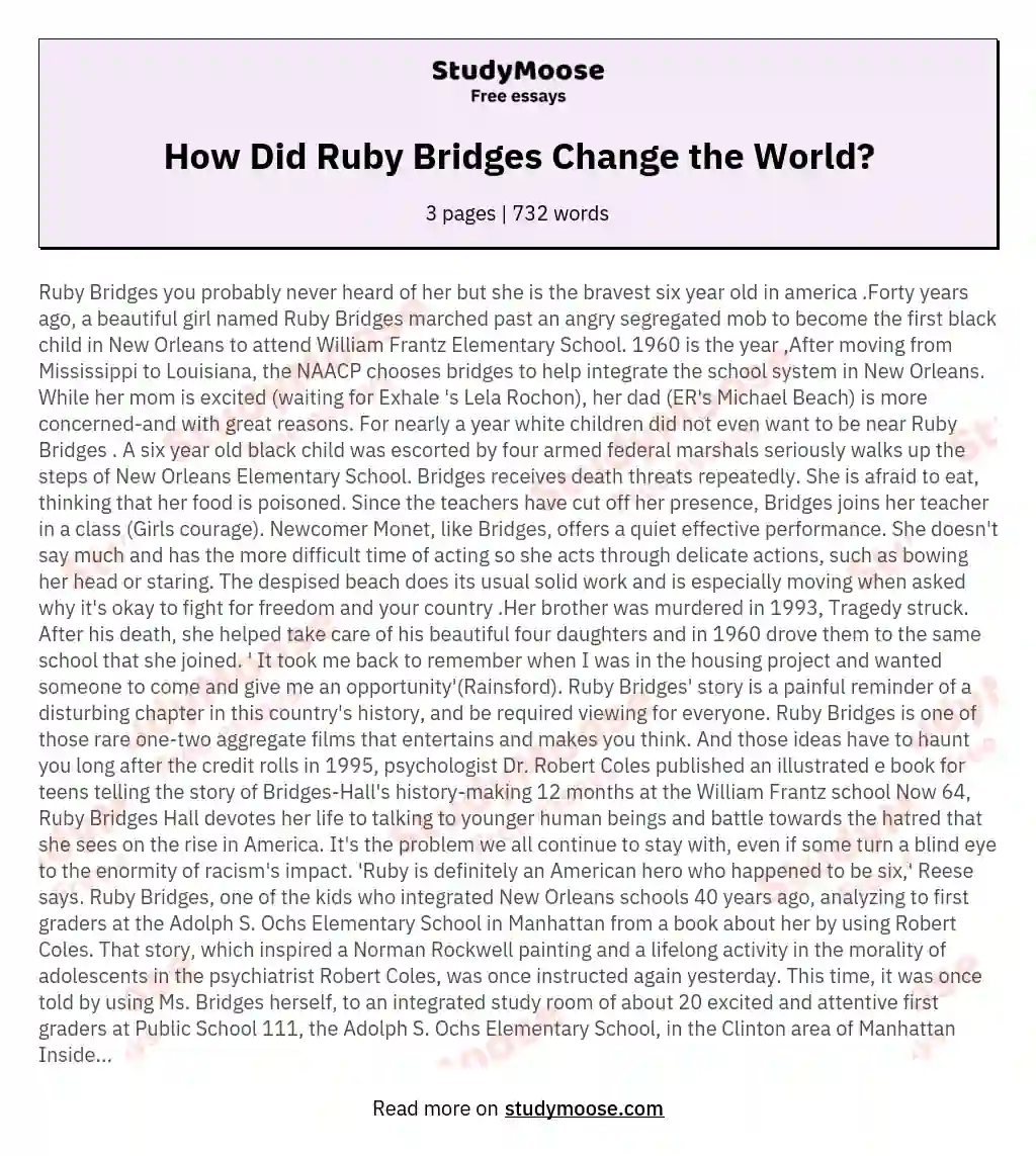 How Did Ruby Bridges Change the World? essay