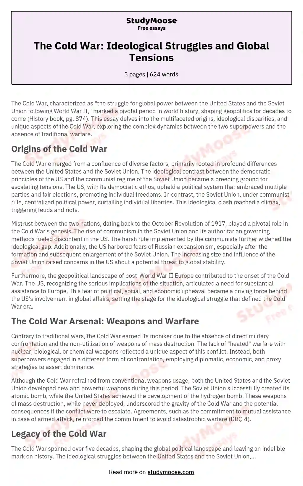 cold war essay intro