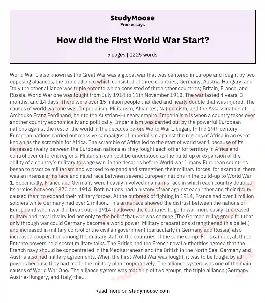 How did the First World War Start?