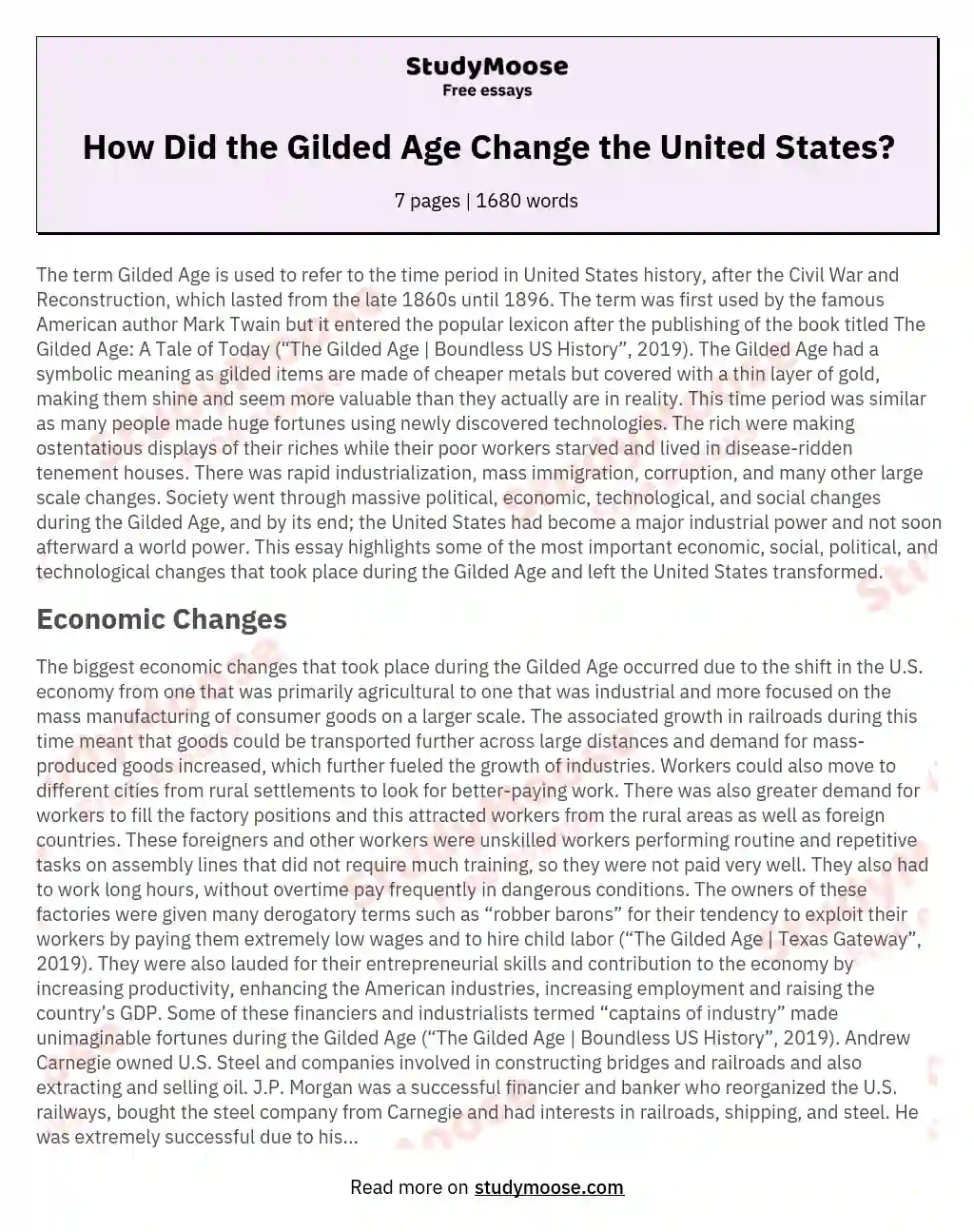 How Did the Gilded Age Change the United States? essay