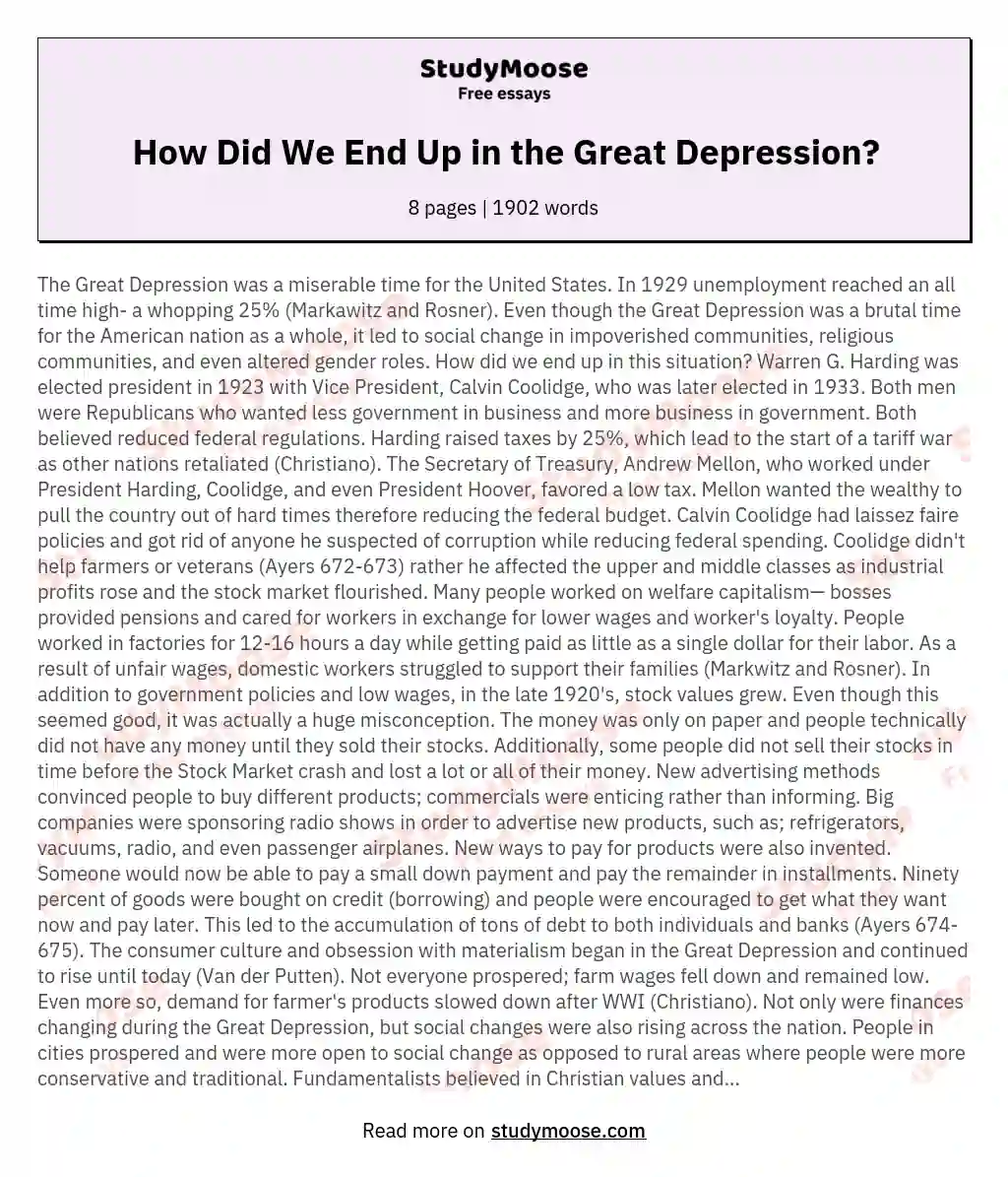 How Did We End Up in the Great Depression? essay