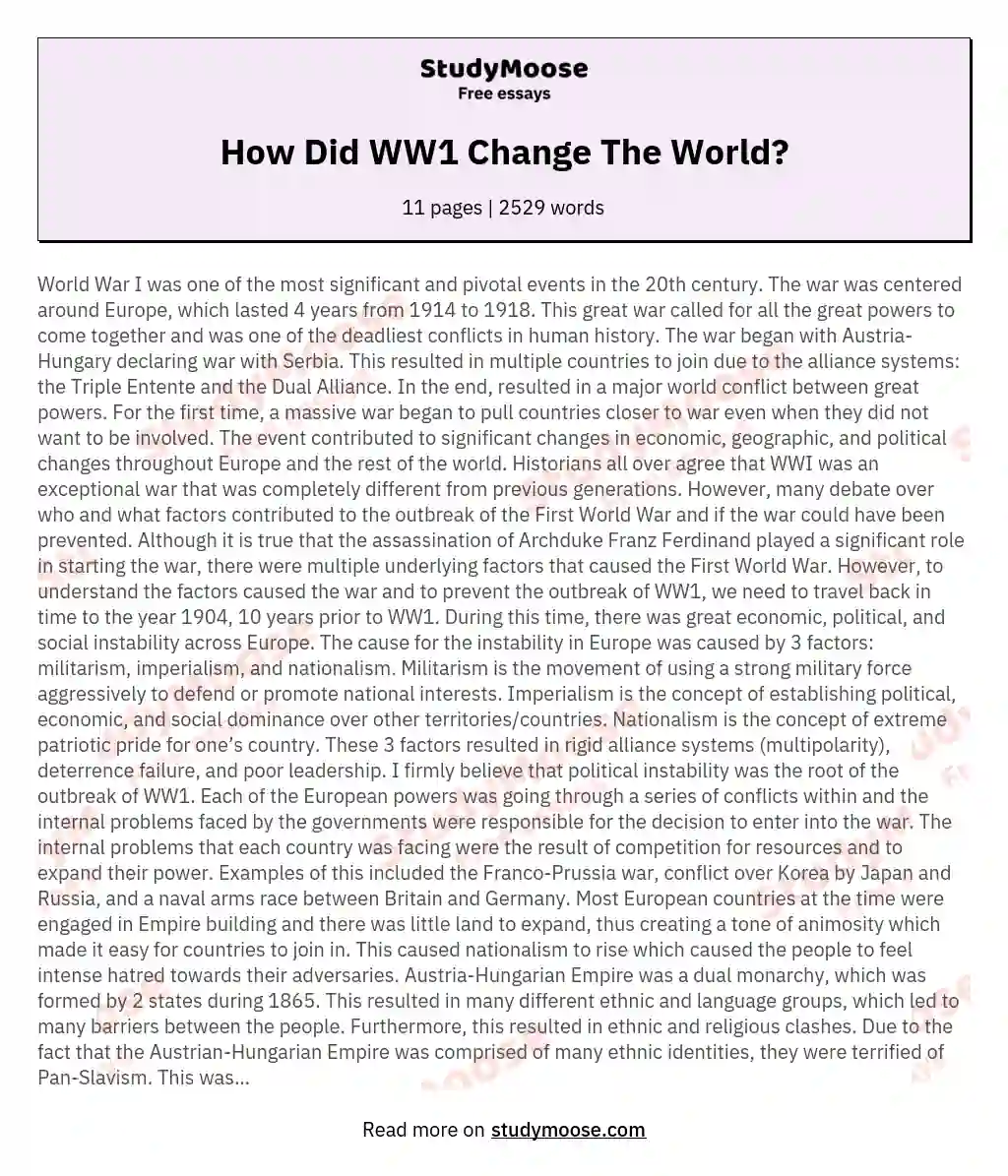 How Did WW1 Change The World? essay
