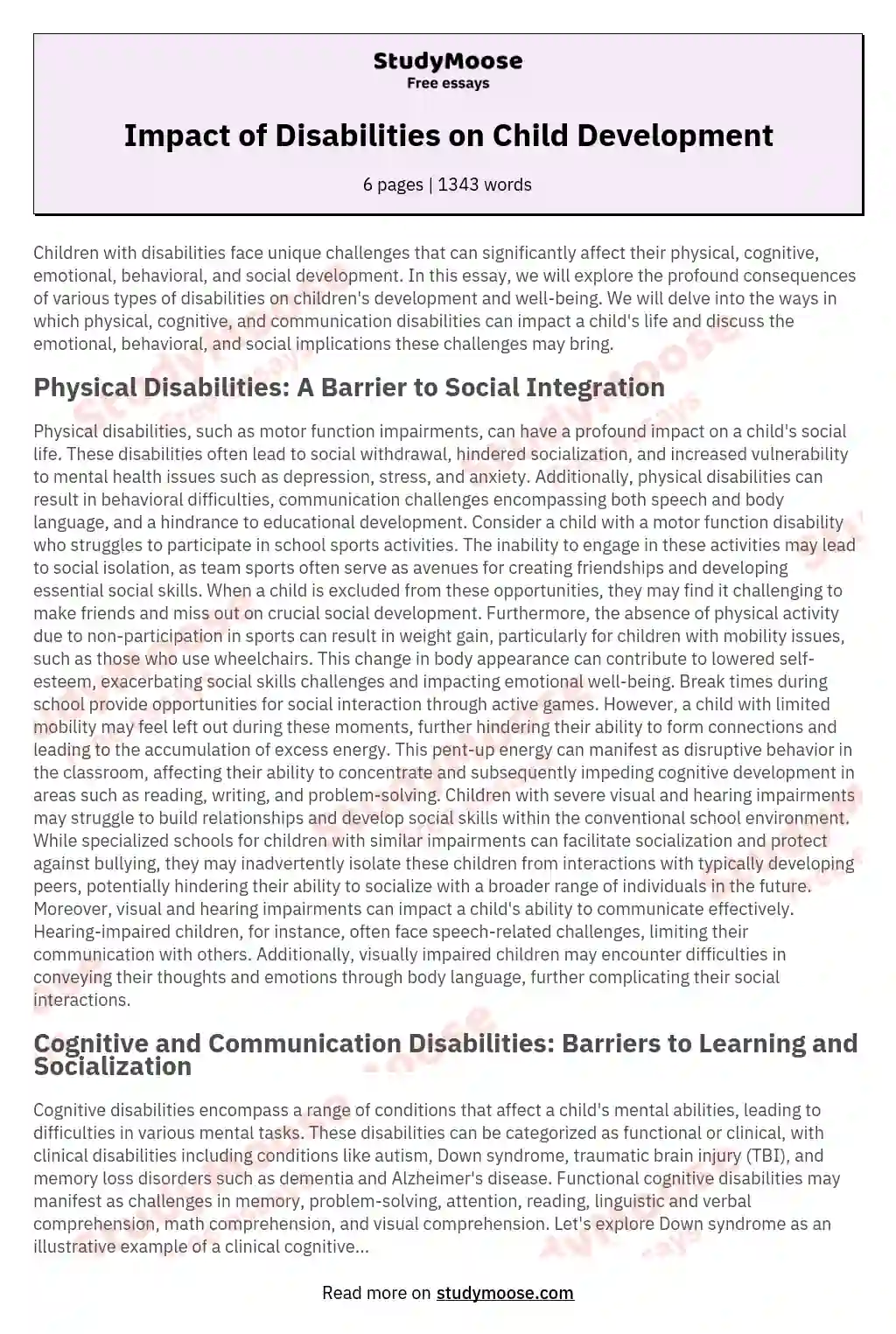 Impact of Disabilities on Child Development essay