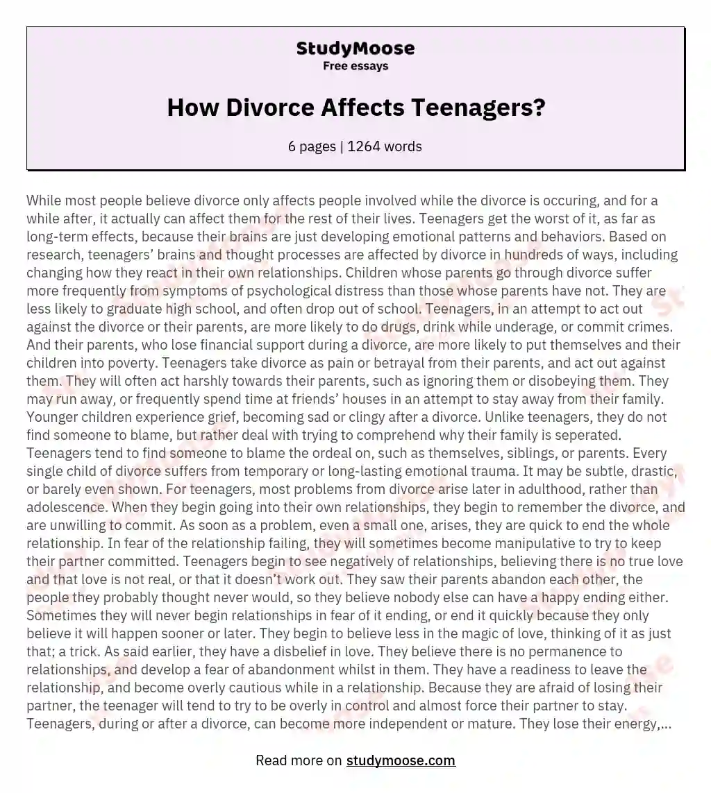 How Divorce Affects Teenagers? essay