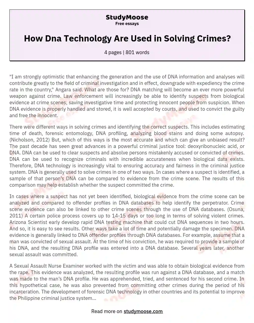 How Dna Technology Are Used in Solving Crimes? essay