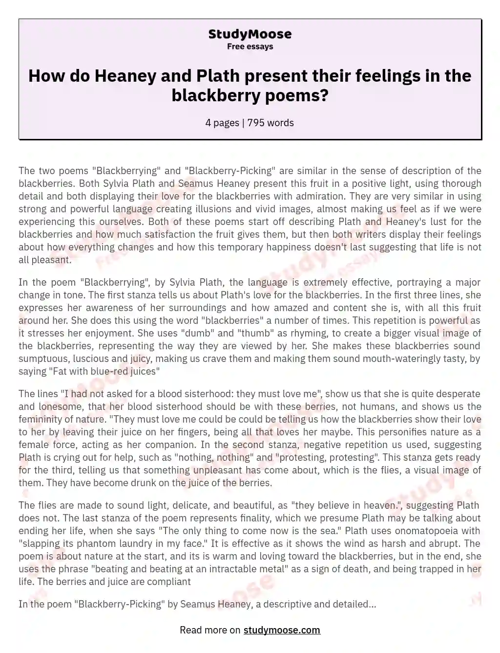 How do Heaney and Plath present their feelings in the blackberry poems?