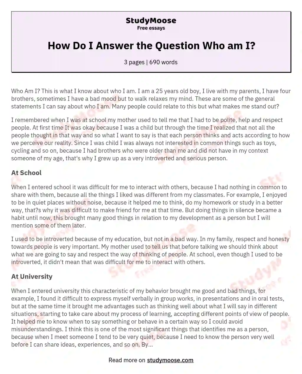 How Do I Answer the Question Who am I? essay