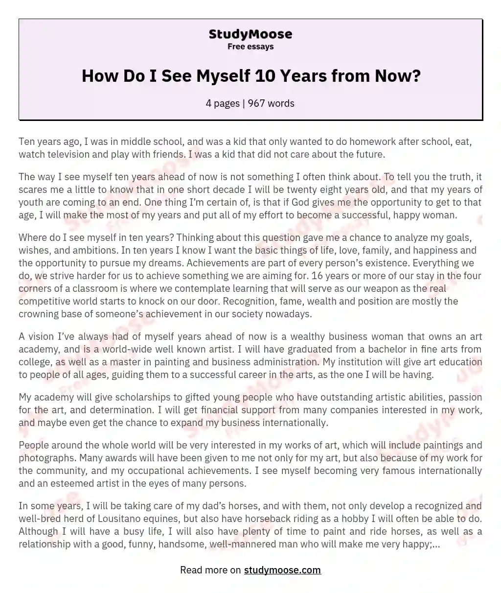 How Do I See Myself 10 Years from Now? essay