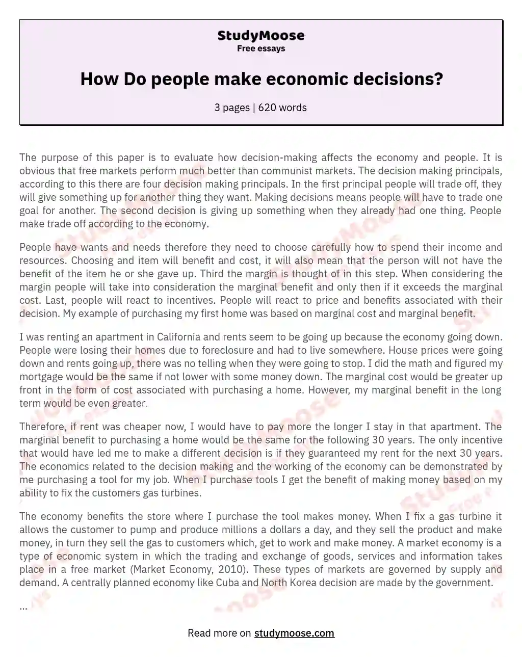 How Do people make economic decisions? essay