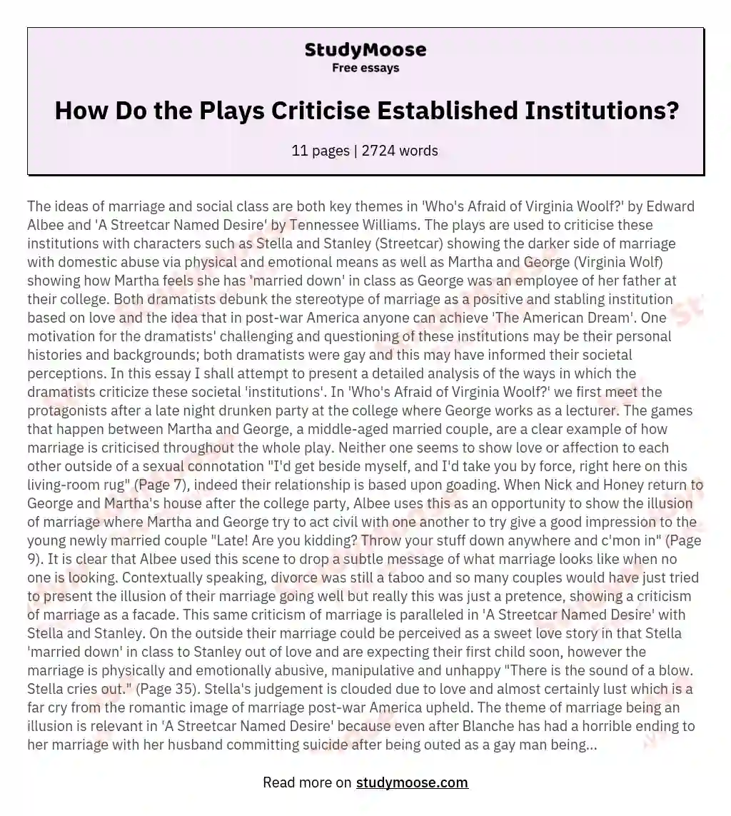 How Do the Plays Criticise Established Institutions? essay