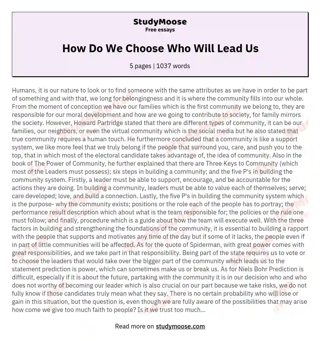 How Do We Choose Who Will Lead Us essay