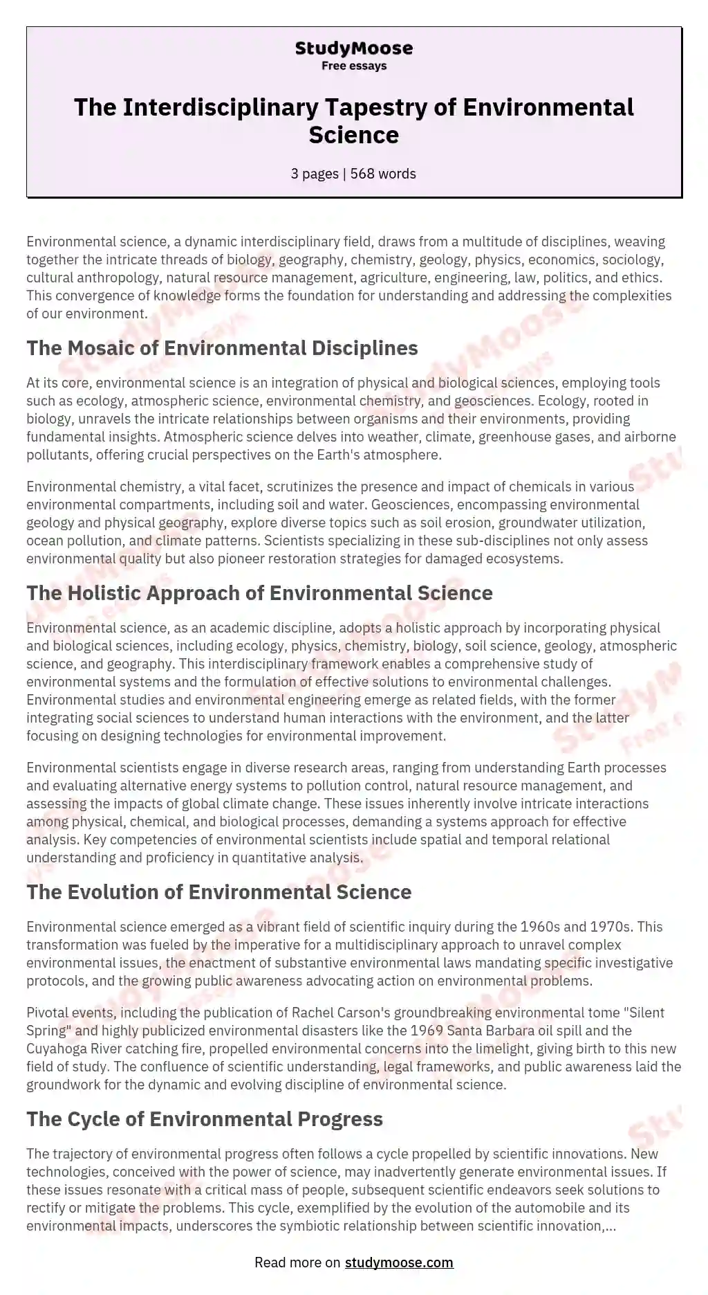 environmental science essay example