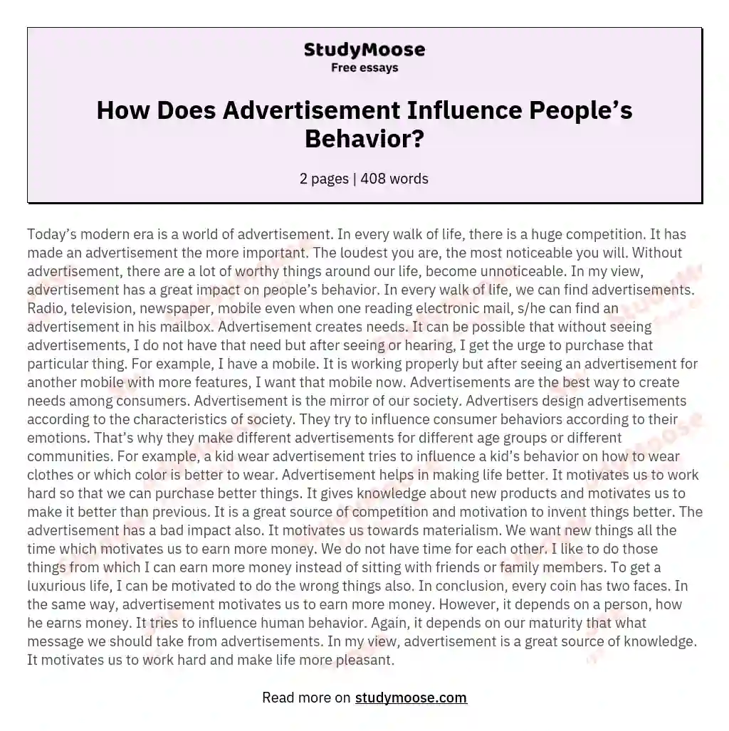 How Does Advertisement Influence People’s Behavior?