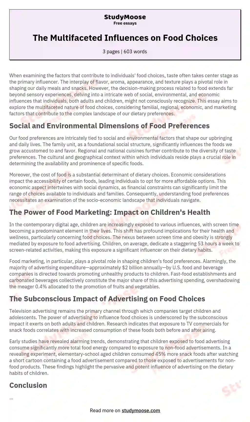 The Multifaceted Influences on Food Choices essay