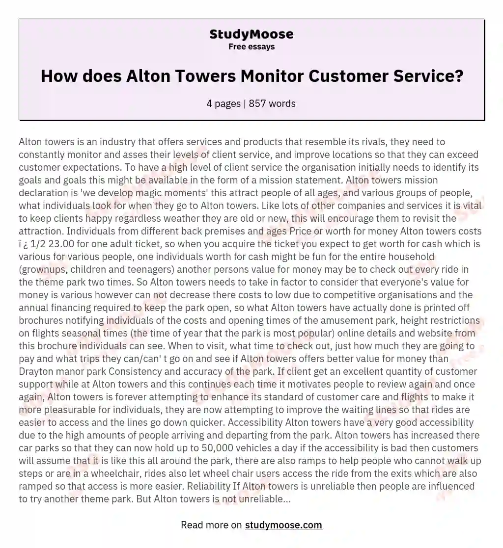 How does Alton Towers Monitor Customer Service? essay