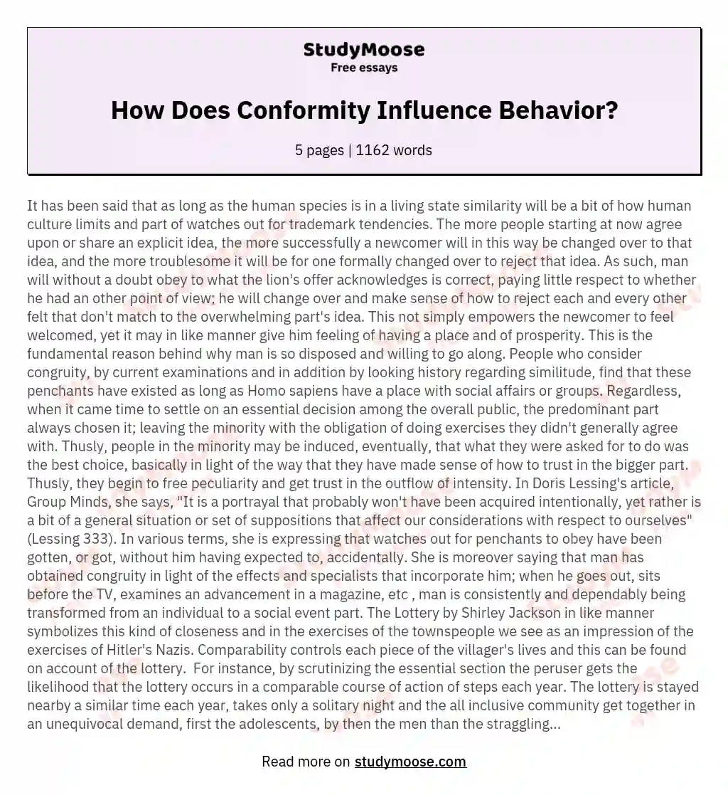 How Does Conformity Influence Behavior? essay