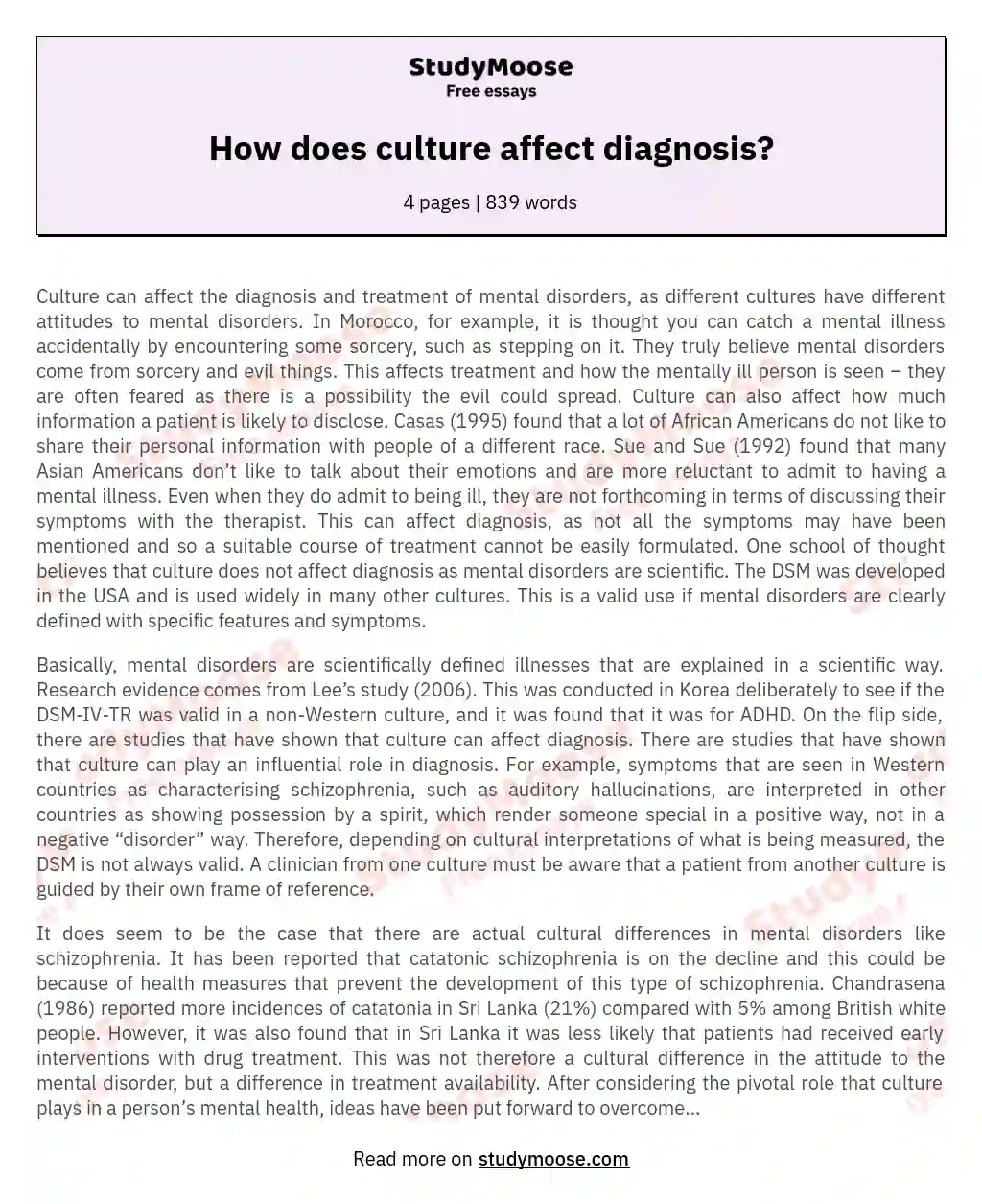 How does culture affect diagnosis?