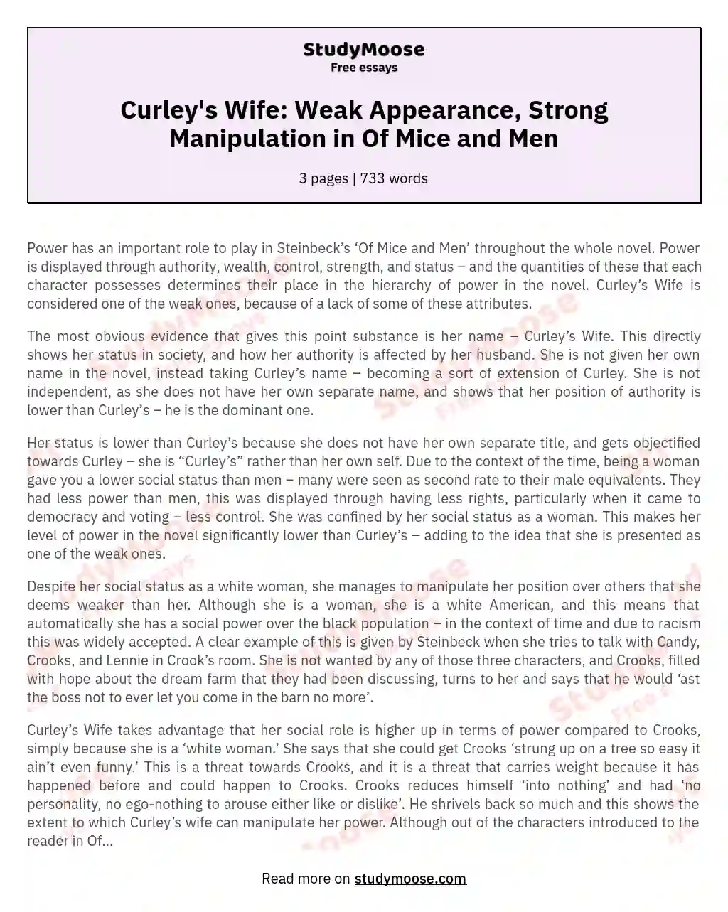 How does Curleys Wife appear to be weak In Of Mice and Men and how does she manipulate her power?