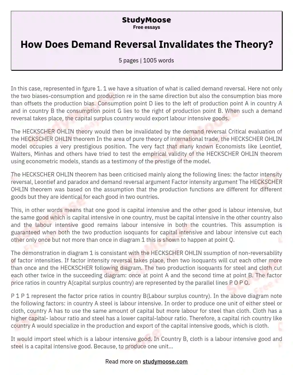 How Does Demand Reversal Invalidates the Theory? essay
