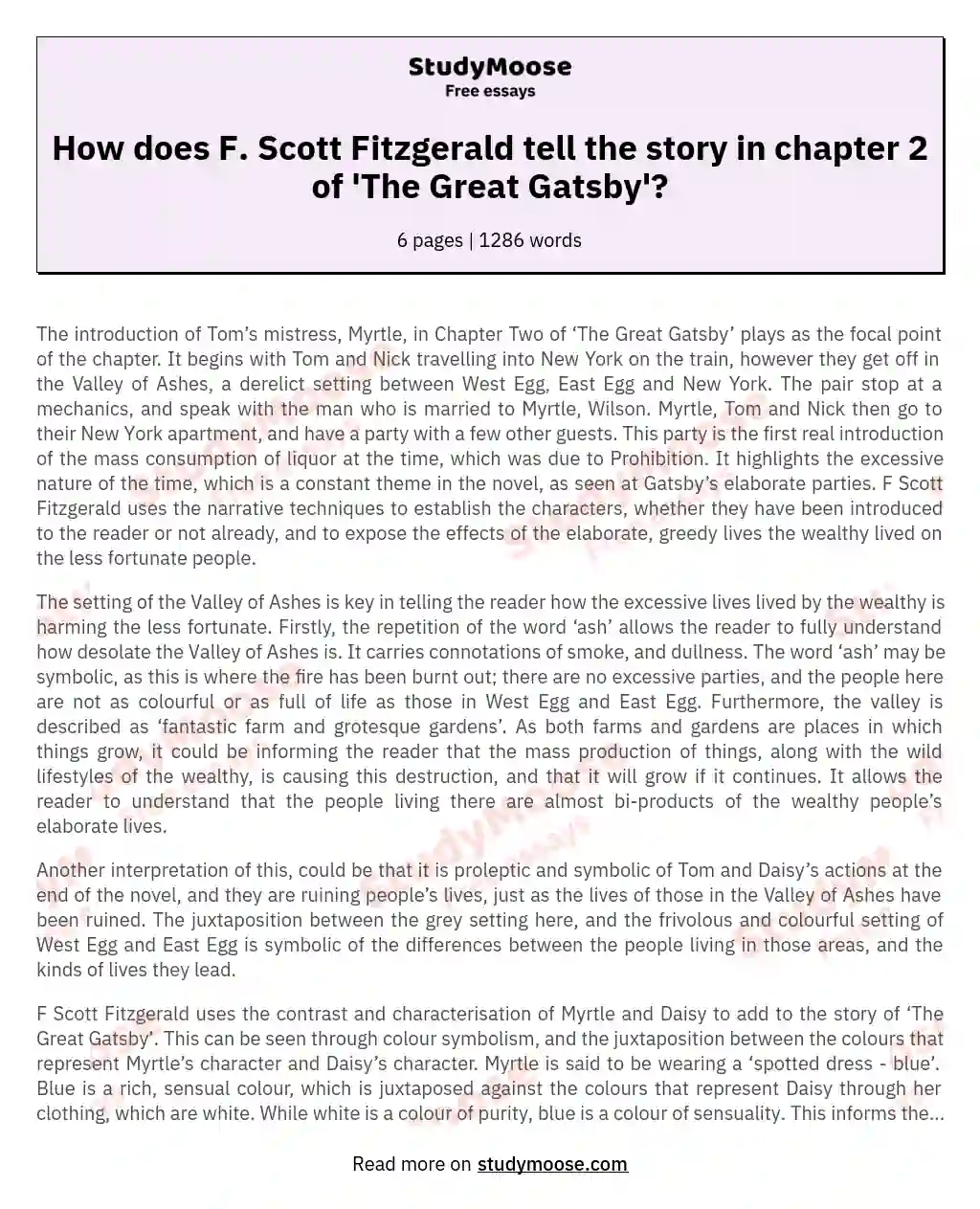 How does F. Scott Fitzgerald tell the story in chapter 2 of 'The Great Gatsby'?
