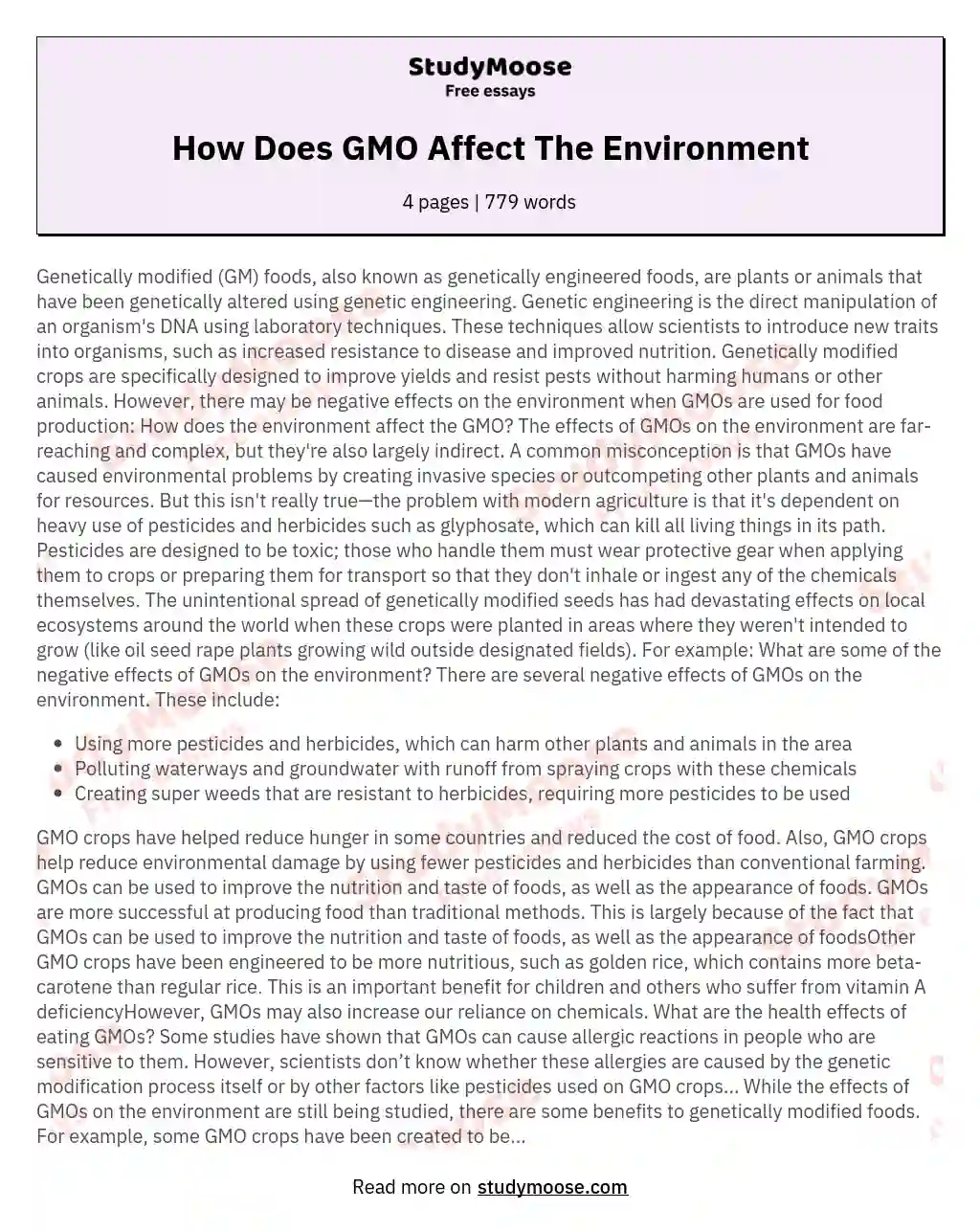 How Does GMO Affect The Environment essay