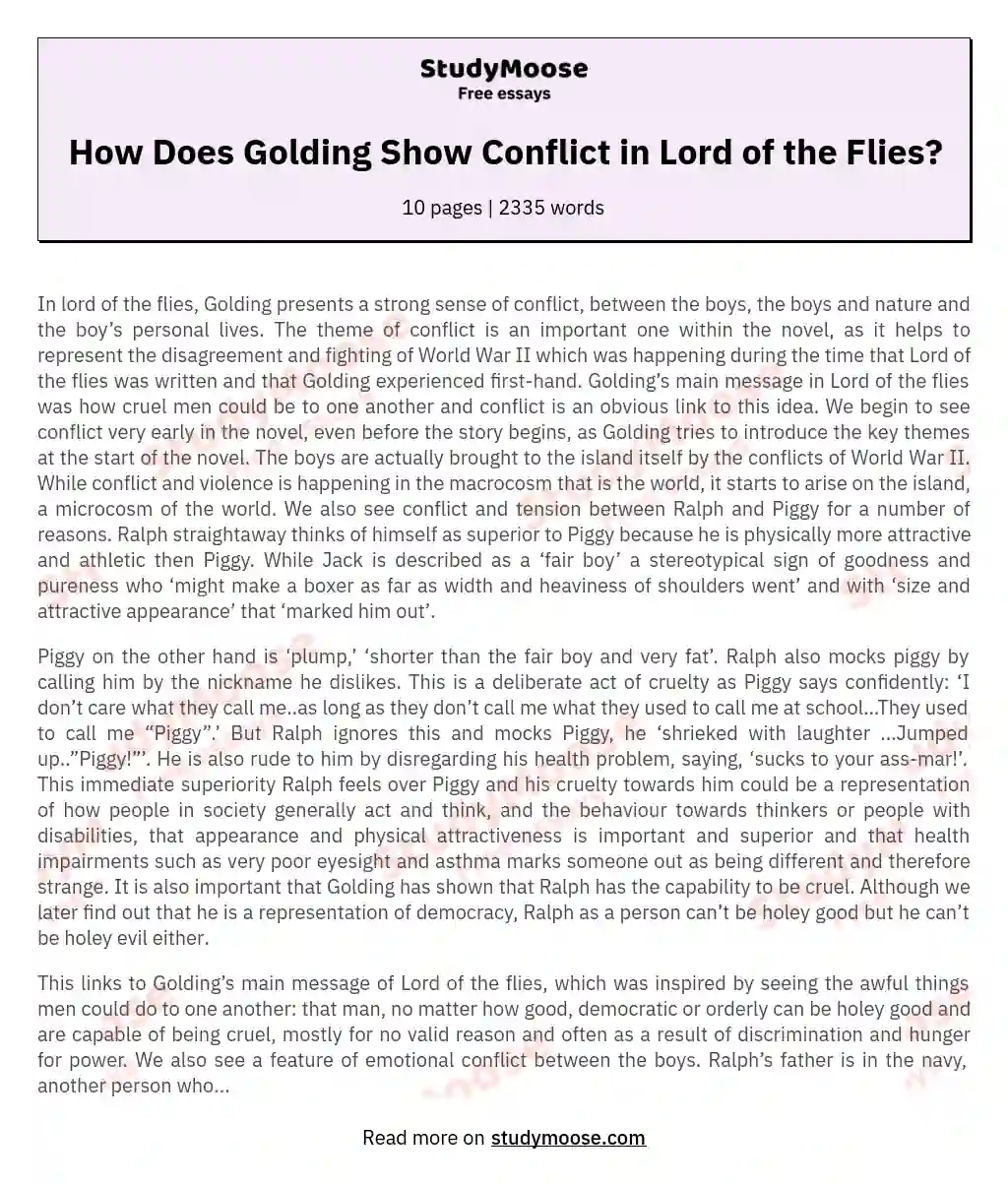 How Does Golding Show Conflict in Lord of the Flies? essay