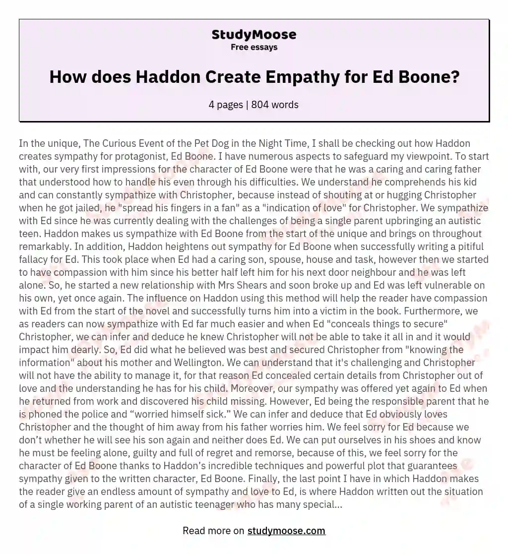 How does Haddon Create Empathy for Ed Boone? essay