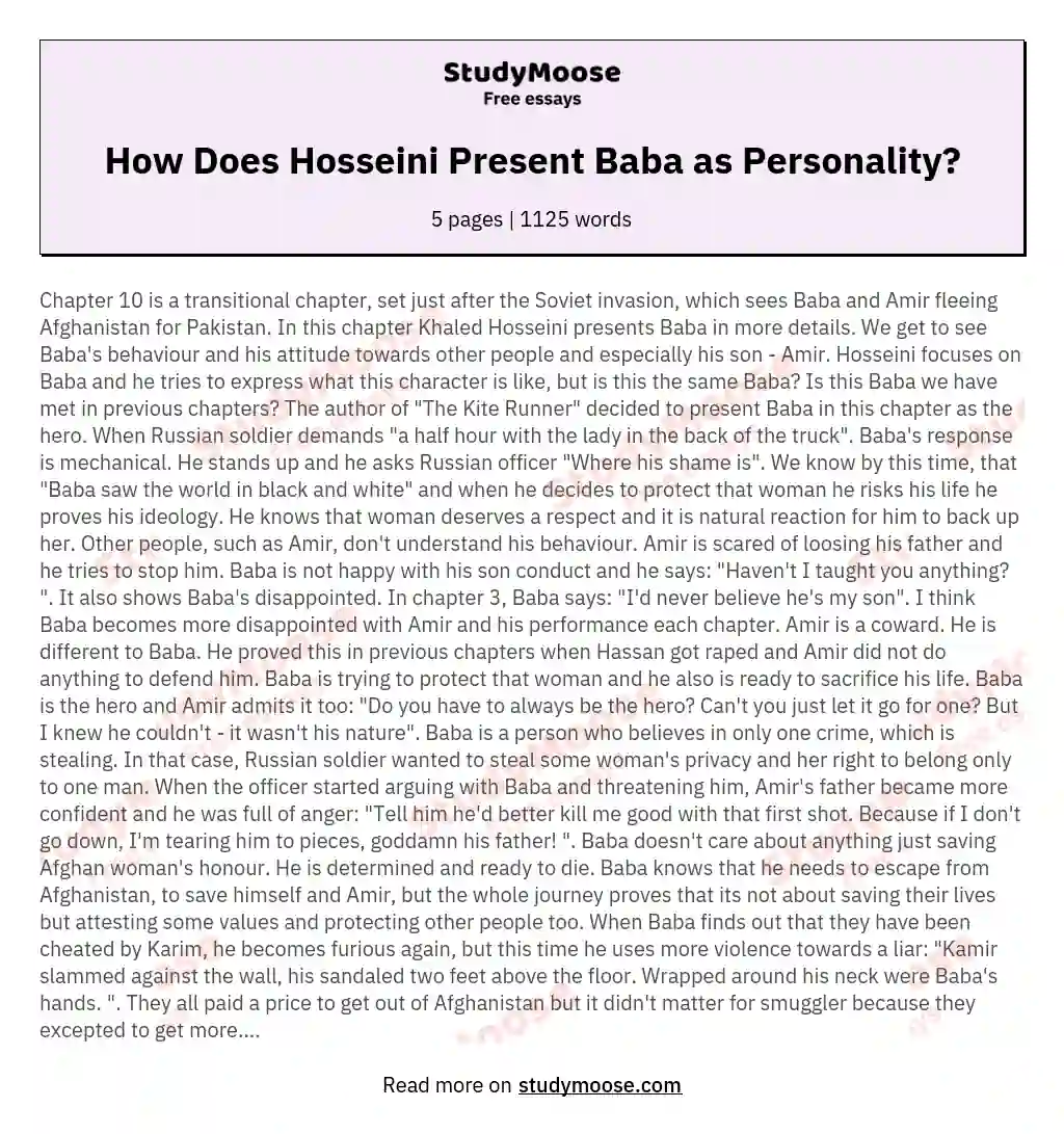 How Does Hosseini Present Baba as Personality? essay