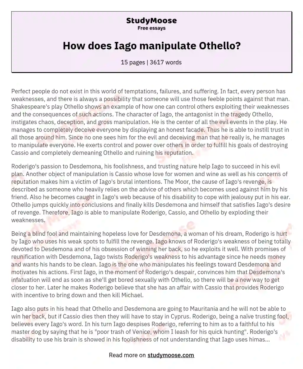 How does Iago manipulate Othello? essay
