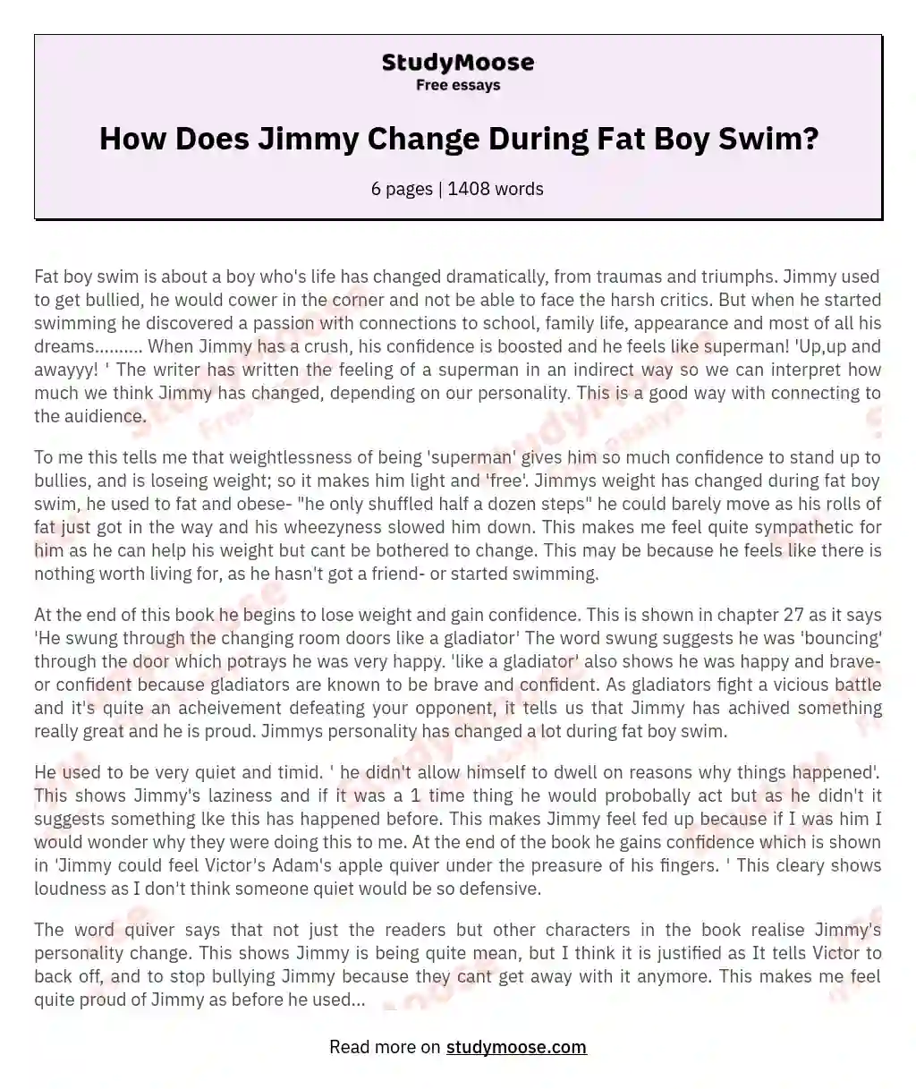 How Does Jimmy Change During Fat Boy Swim? essay