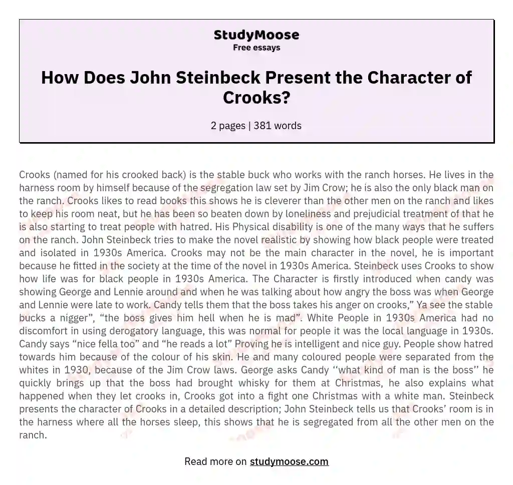 how does steinbeck present crooks in chapter 4
