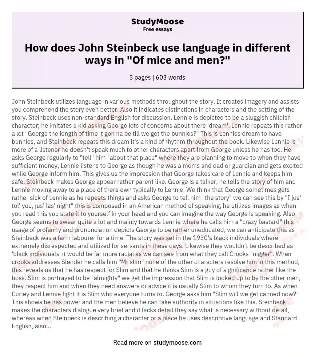 How does John Steinbeck use language in different ways in "Of mice and men?"