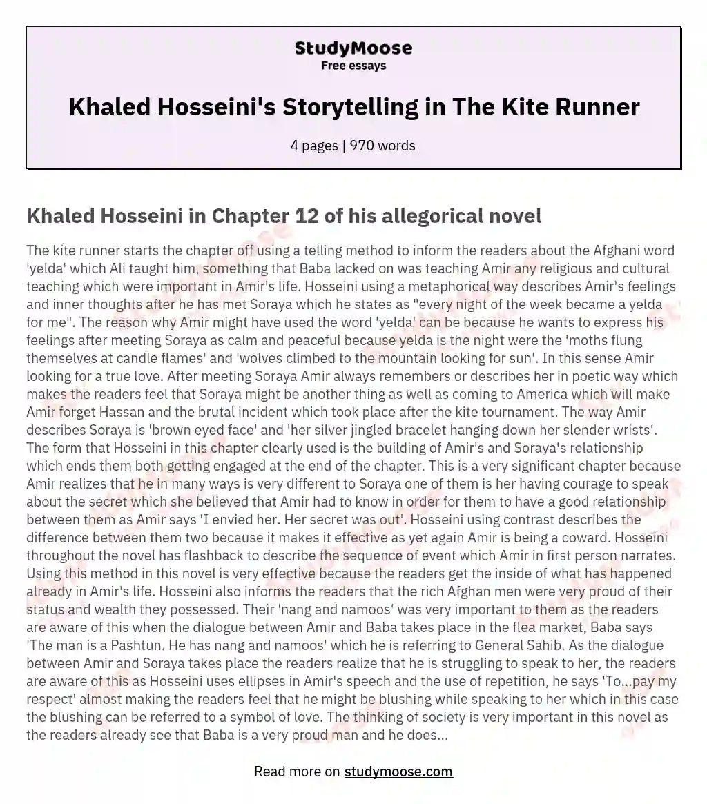 How does Khaled Hosseini Tell the Story in Chapter 12 in His Novel 'The Kite Runner'?