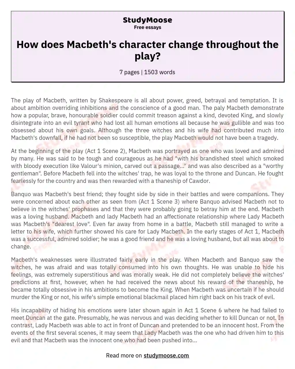 How does Macbeth's character change throughout the play? essay