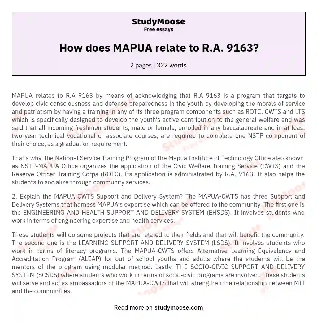 How does MAPUA relate to R.A. 9163? essay