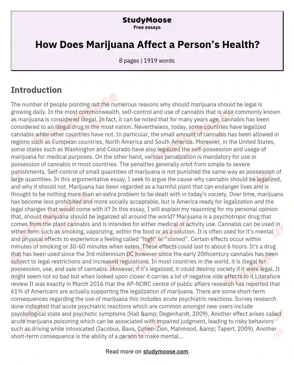 How Does Marijuana Affect a Person’s Health? essay
