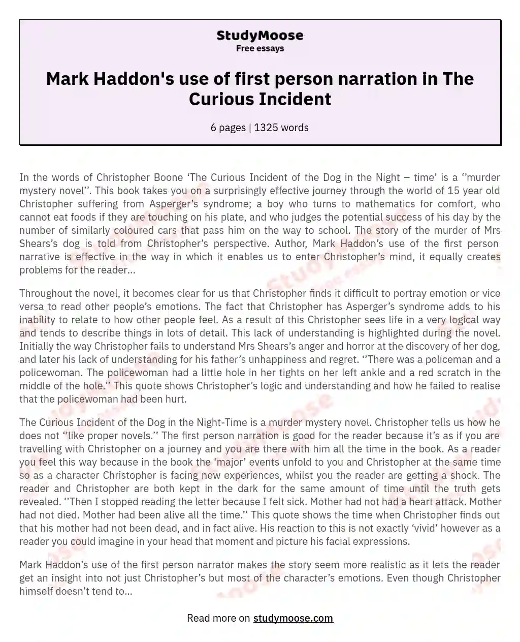 How does Mark Haddon use the first person narration in The Curious Incident of the Dog in the Night-Time?