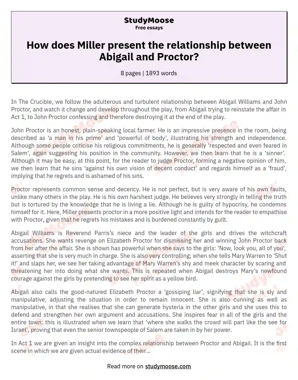 How does Miller present the relationship between Abigail and Proctor? essay