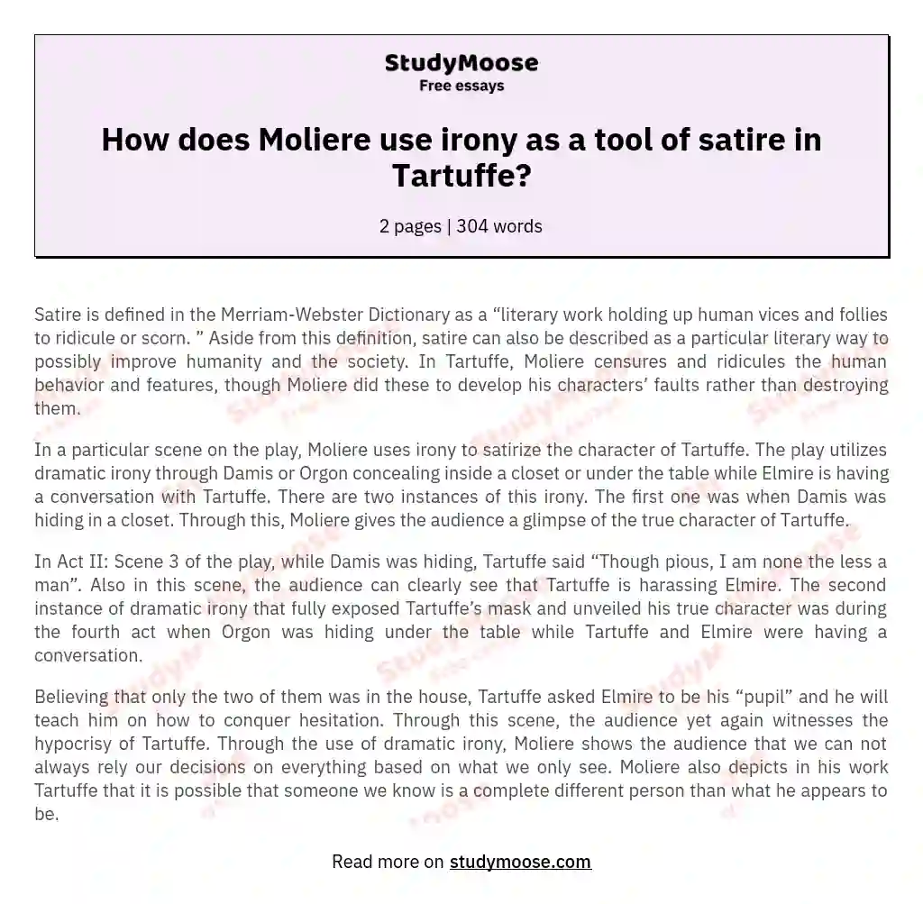 The Power of Irony in Moliere's Tartuffe essay