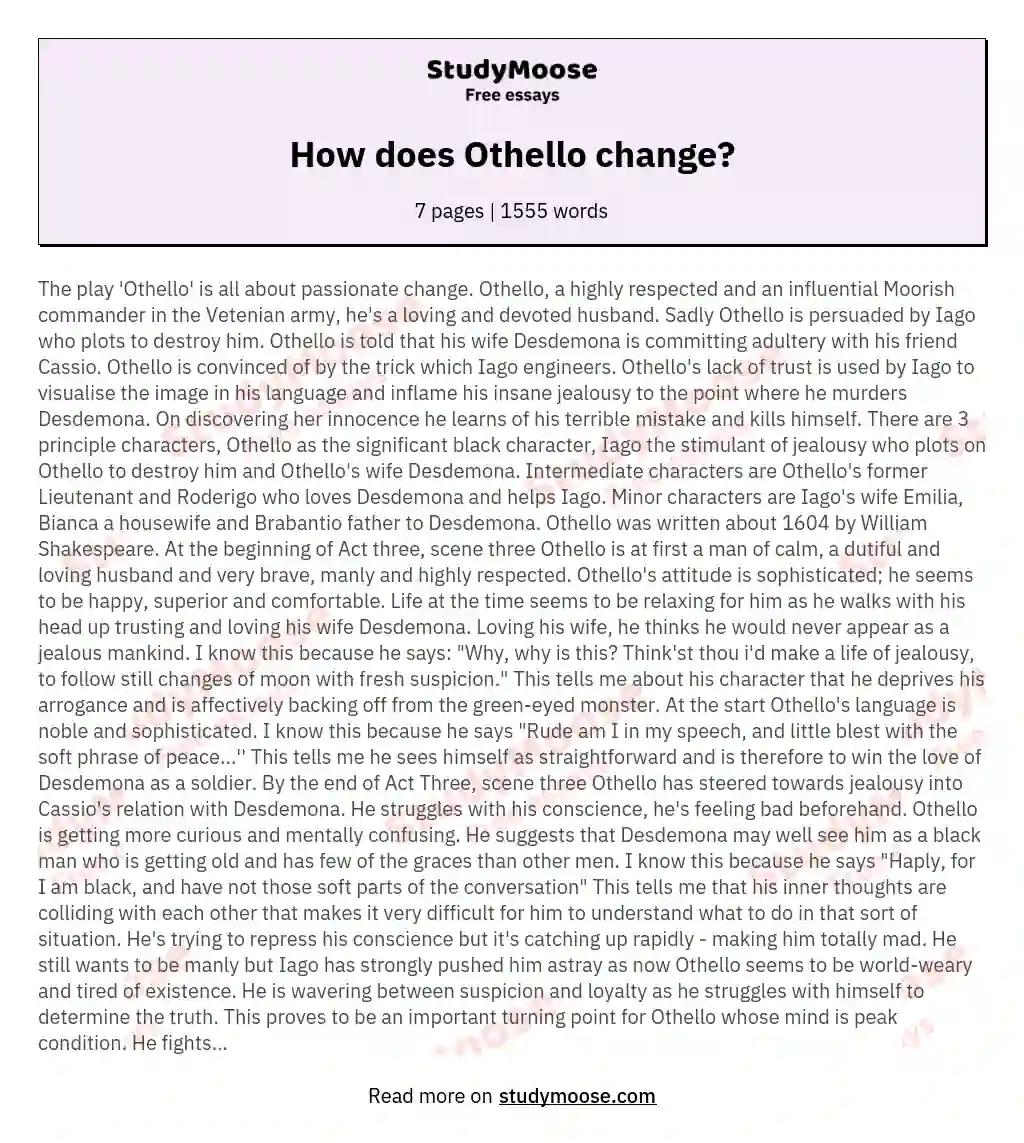 How does Othello change? essay