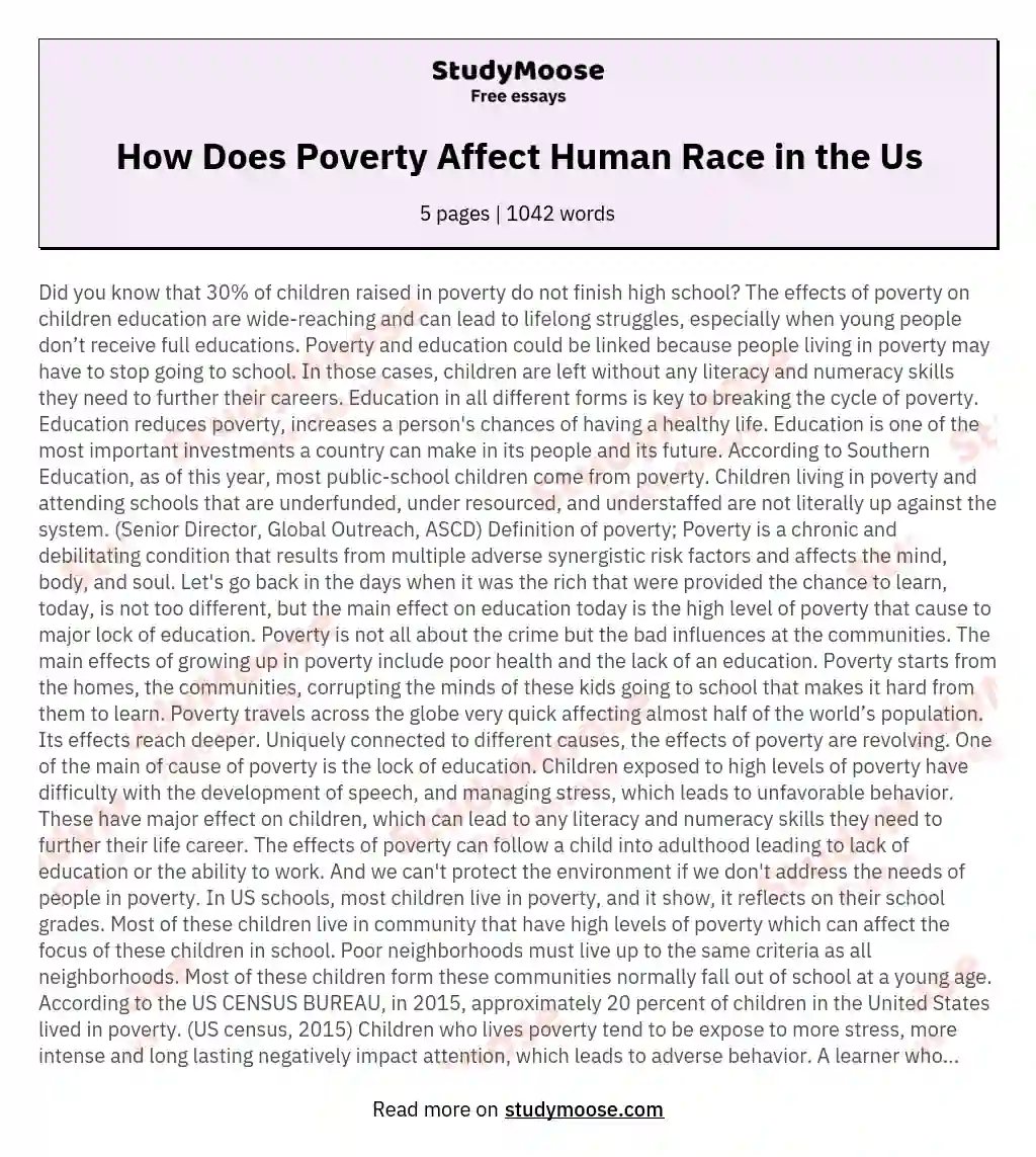 How Does Poverty Affect Human Race in the Us essay