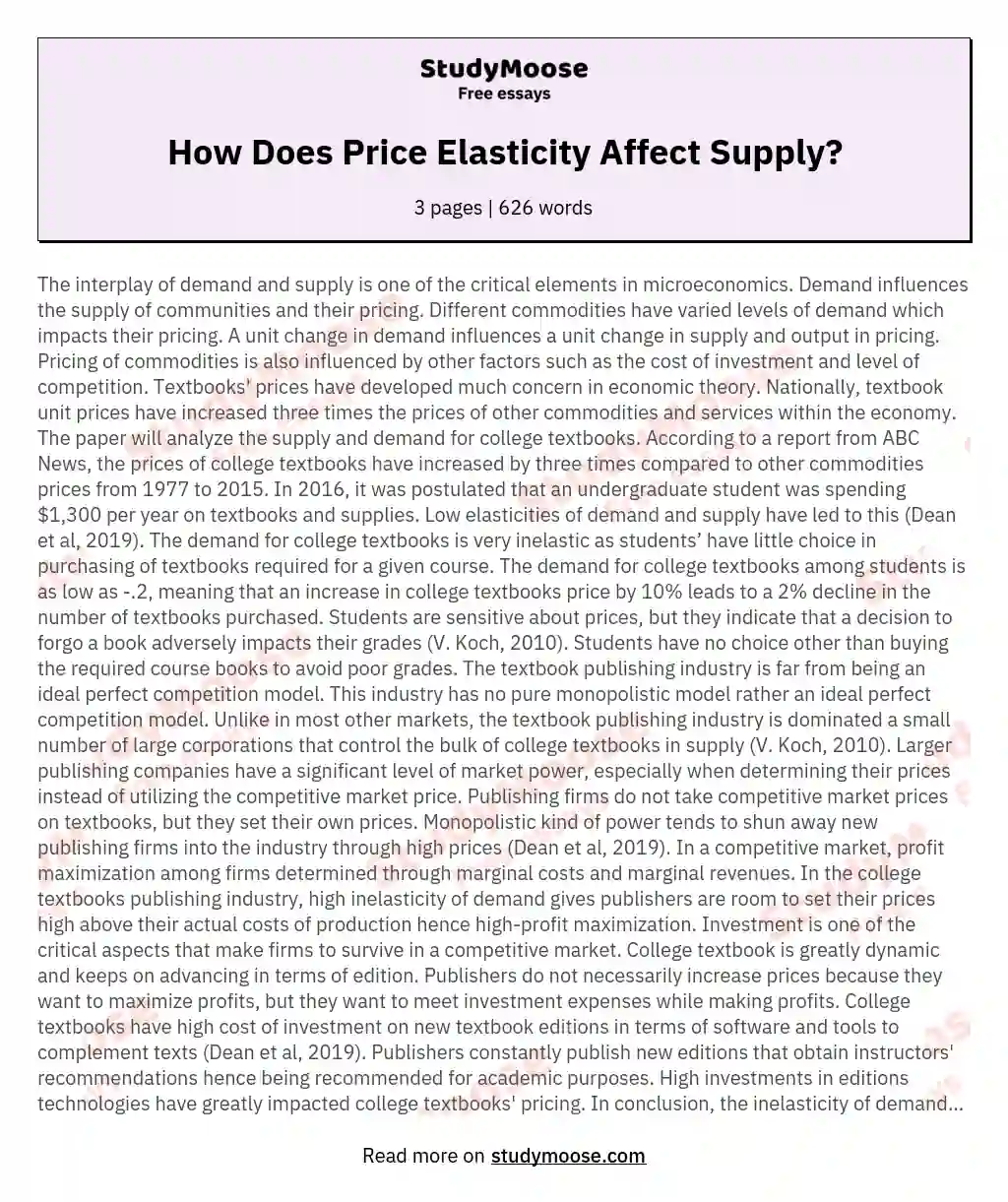 How Does Price Elasticity Affect Supply? essay