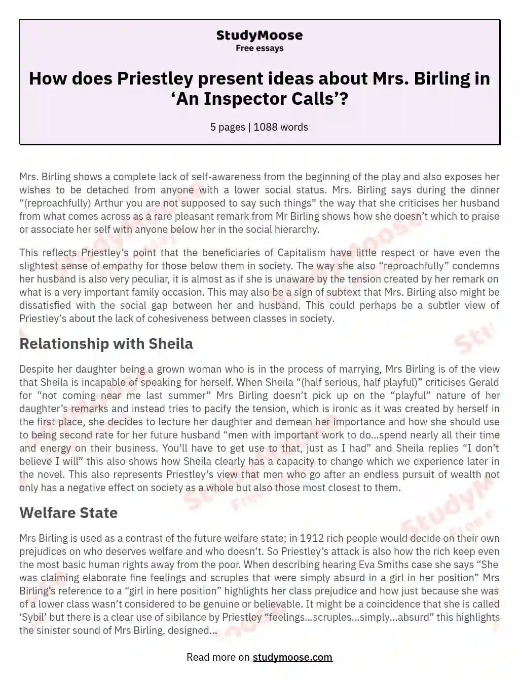 How does Priestley present ideas about Mrs. Birling in ‘An Inspector Calls’? essay