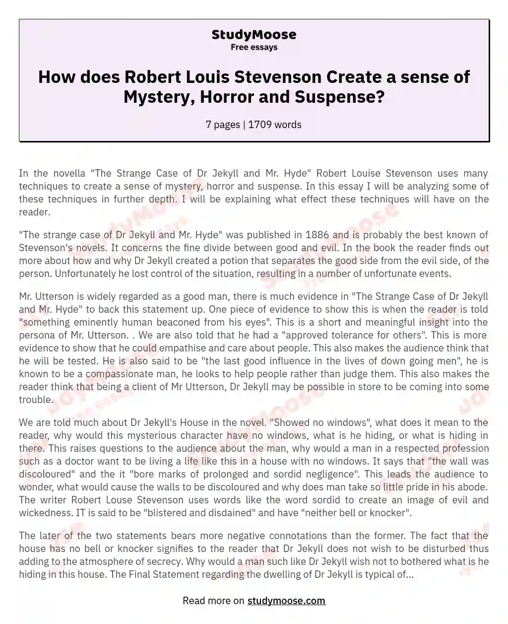 How does Robert Louis Stevenson Create a sense of Mystery, Horror and Suspense? essay