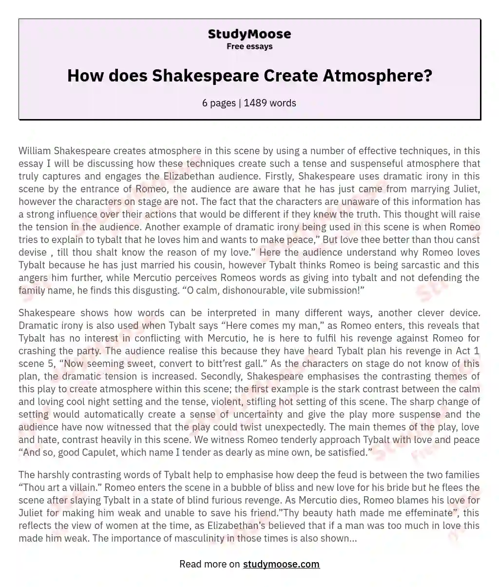 How does Shakespeare Create Atmosphere? essay