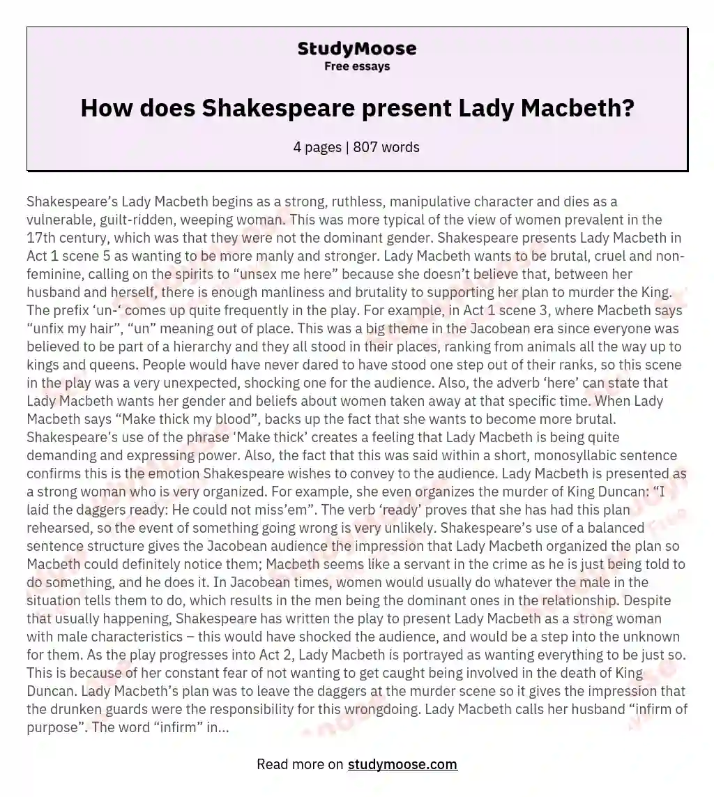 How does Shakespeare present Lady Macbeth?