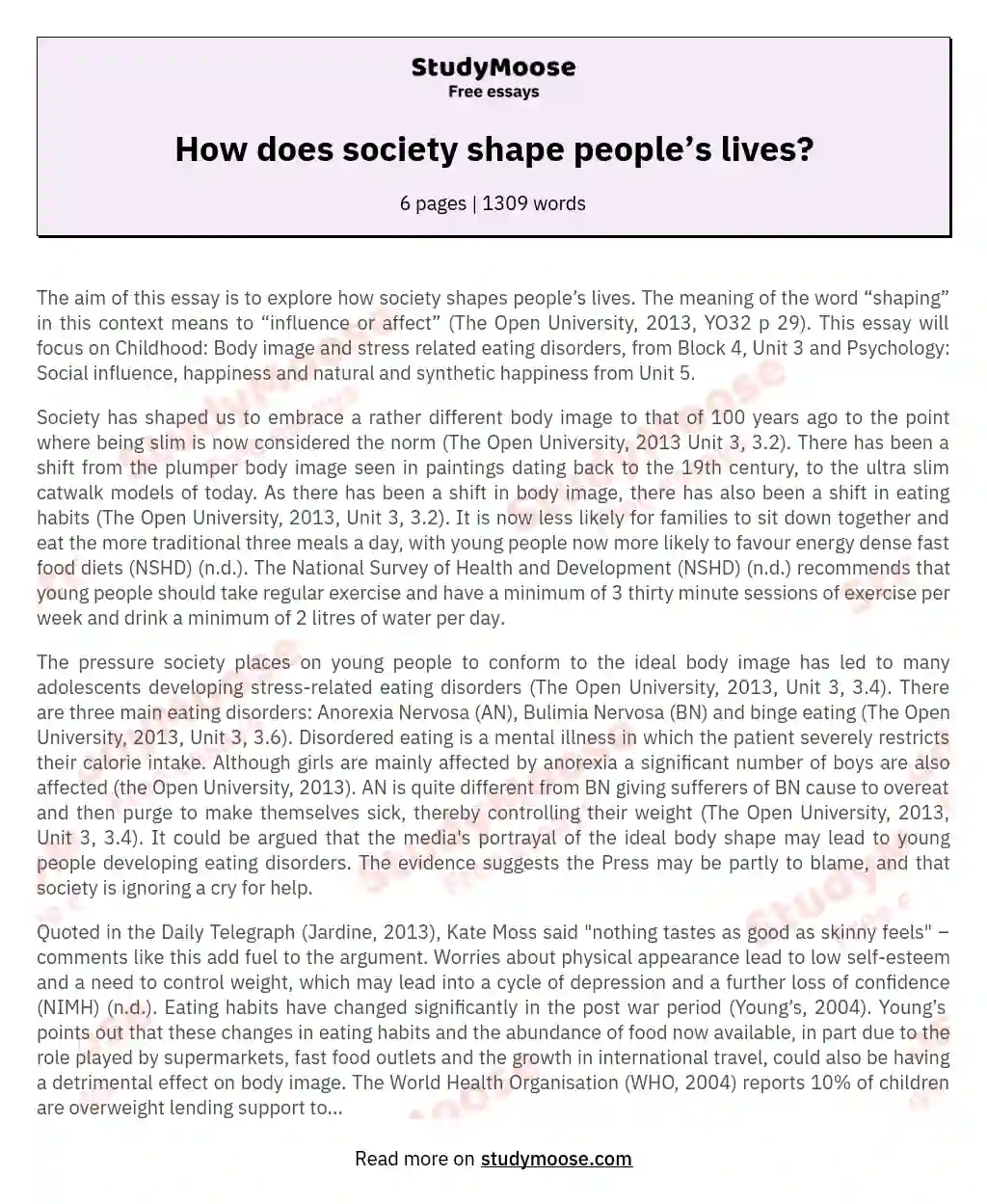How does society shape people’s lives? essay