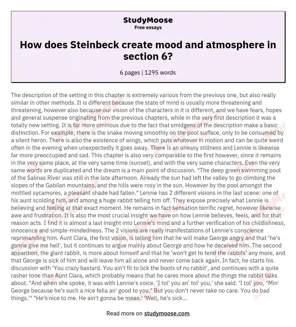 How does Steinbeck create mood and atmosphere in section 6? essay