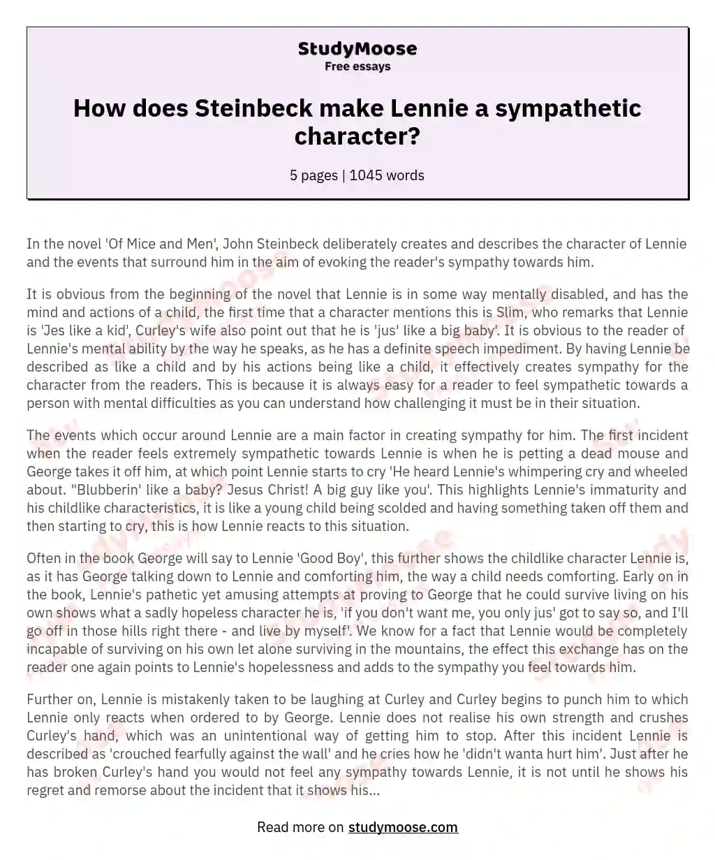 How does Steinbeck make Lennie a sympathetic character?